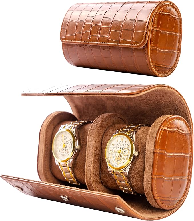 MR.OKAY 2 Watch Travel Case- Classic Leather Watch Case by MR.OKAY