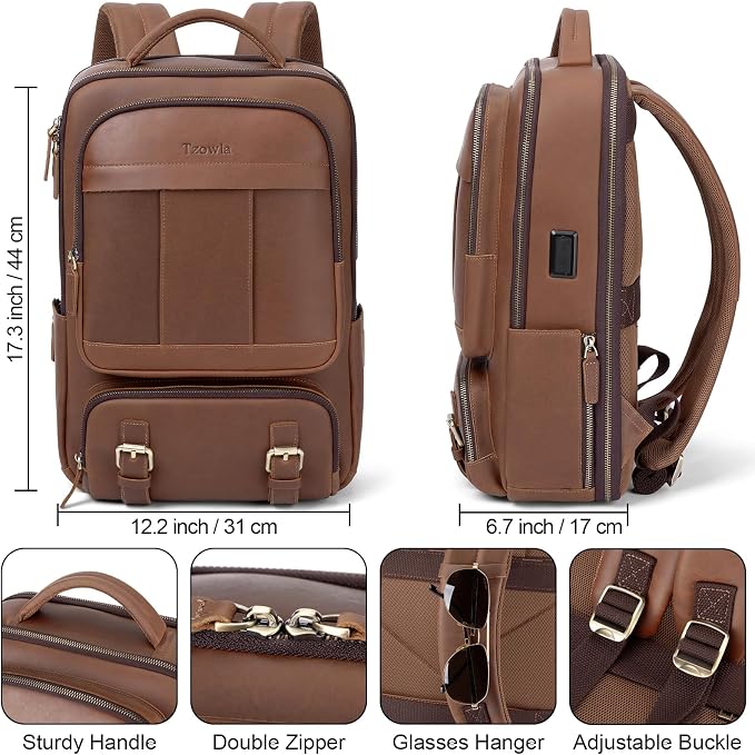 Tzowla Leather Laptop Backpack, Bag - Image 4