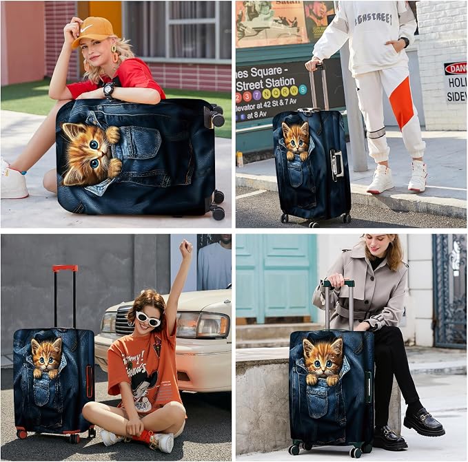 ANNA QUEEN Cute Kitten in Pocket Luggage Cover, Funny Cat Suitcase Protector - Image 7