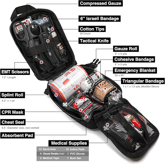 Survival First Aid Kit with Israeli Bandage, Chest Seal, Tactical Military - Image 4