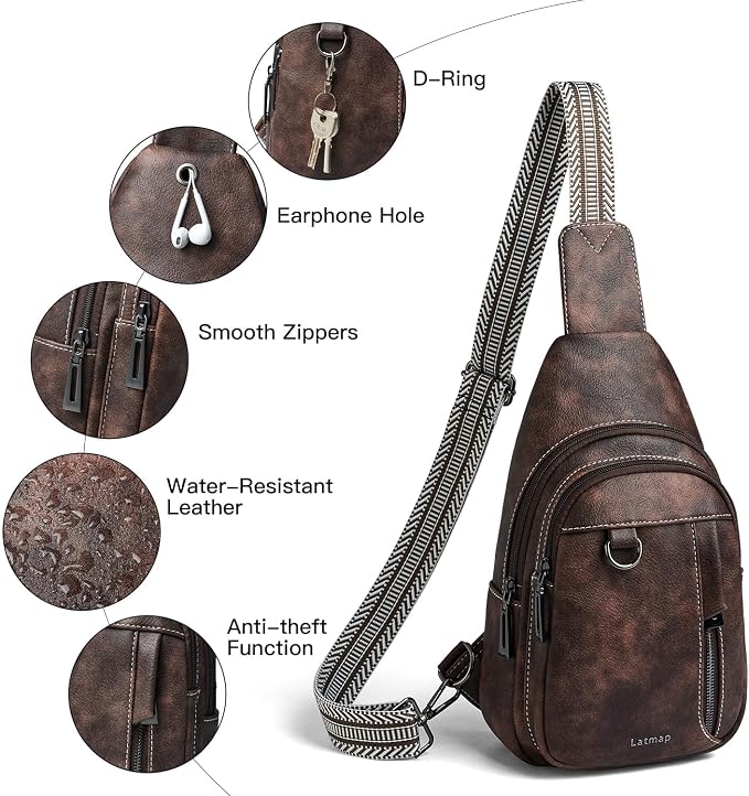 7L Sling Bag for Women Men Leather Small Sling Backpack Daypack Anti Theft - Image 5