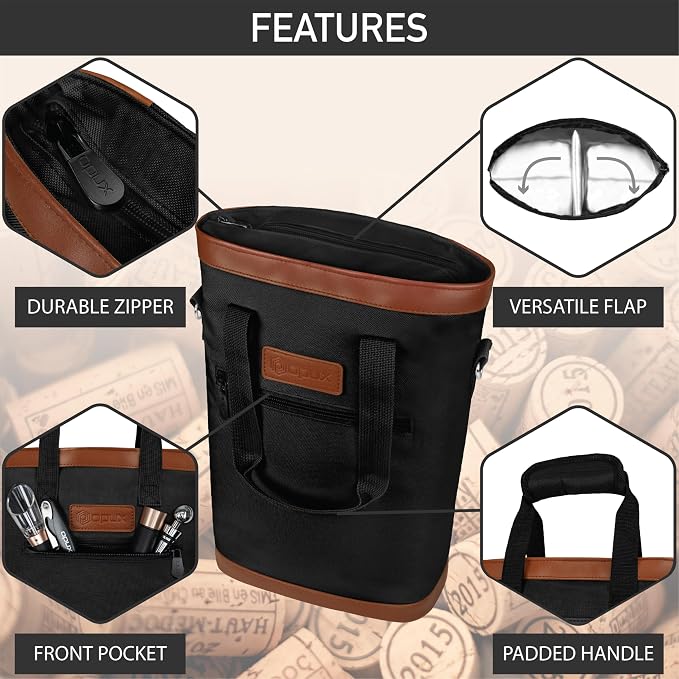opux Two Bottle Wine Bag Carrier Tote, Insulated Leakproof 2 Bottle Wine Cooler - Image 5