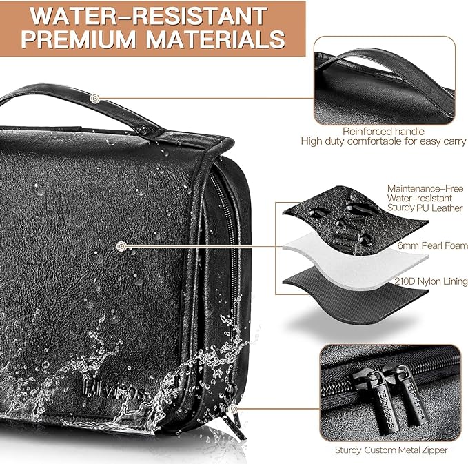 Elviros Hanging Toiletry Bag Removable Travel Bag PU leather Makeup Cosmetic - Image 3
