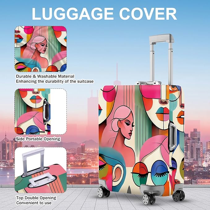 ANNA QUEEN Modern Art Fashion Luggage Cover, Stylish Abstract Woman Suitcase - Image 3