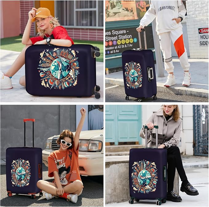 ANNA QUEEN World Landmarks Luggage Cover, Dark Travel-Themed Suitcase Protector - Image 7