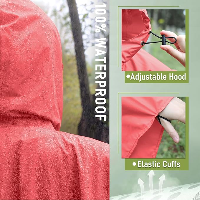 SaphiRose Unisex Rain Poncho Raincoat Hooded - Image 3