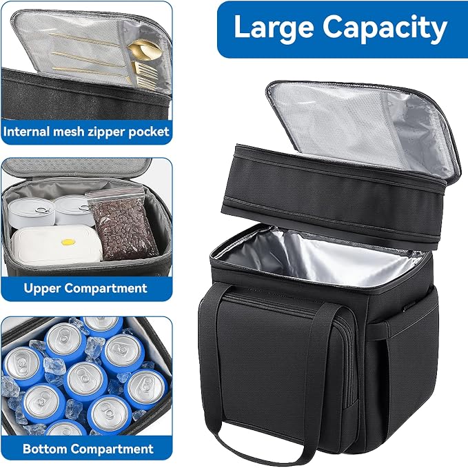 Lunch Box for Men Women, Large Expandable Insulated Lunch Bag, Double Deck - Image 2
