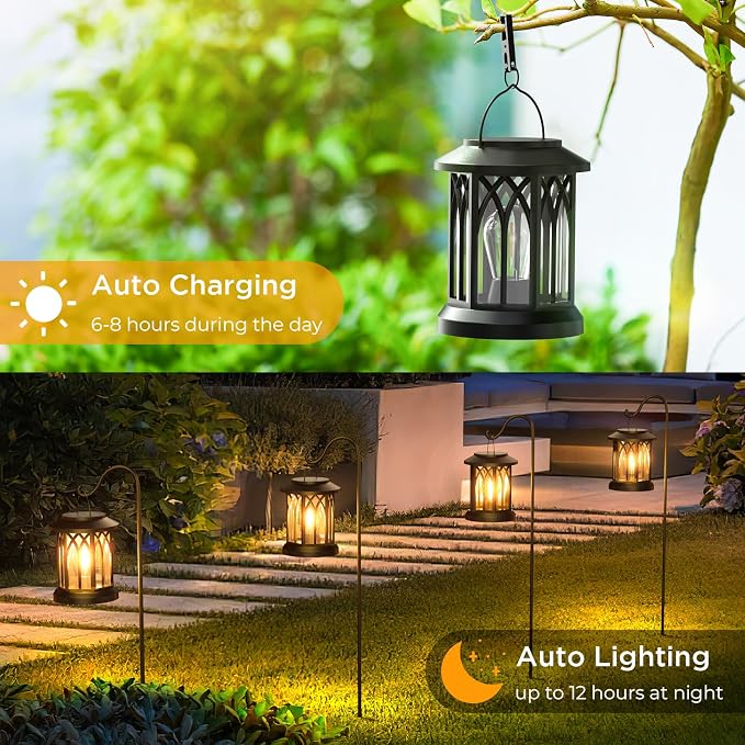 WdtPro Solar Lanterns Outdoor Hanging 4 Pack, Upgraded Bright Waterproof Lantern - Image 3
