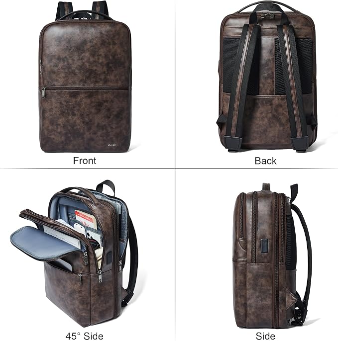 Vegan Leather Laptop Backpack for Women&Men, 16 Inch Expandable Backpack - Image 8