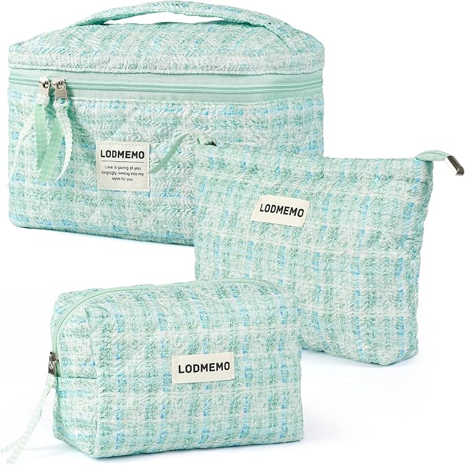 Makeup Bag 3 PCS Quilted Cosmetic Bags by Lodmemo