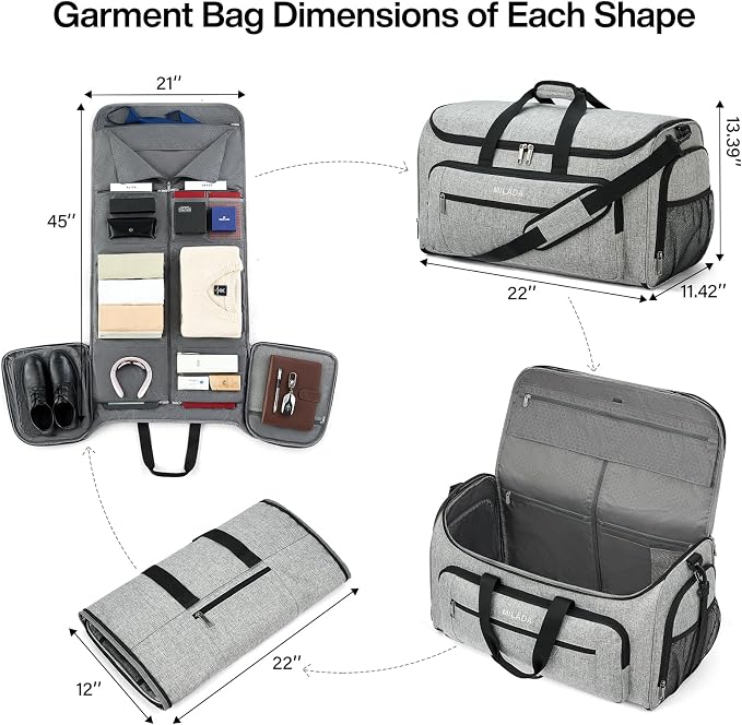MILADA Convertible 2-in-1 Garment Duffel Weekender Bag Carry On Garment Bags - Image 2
