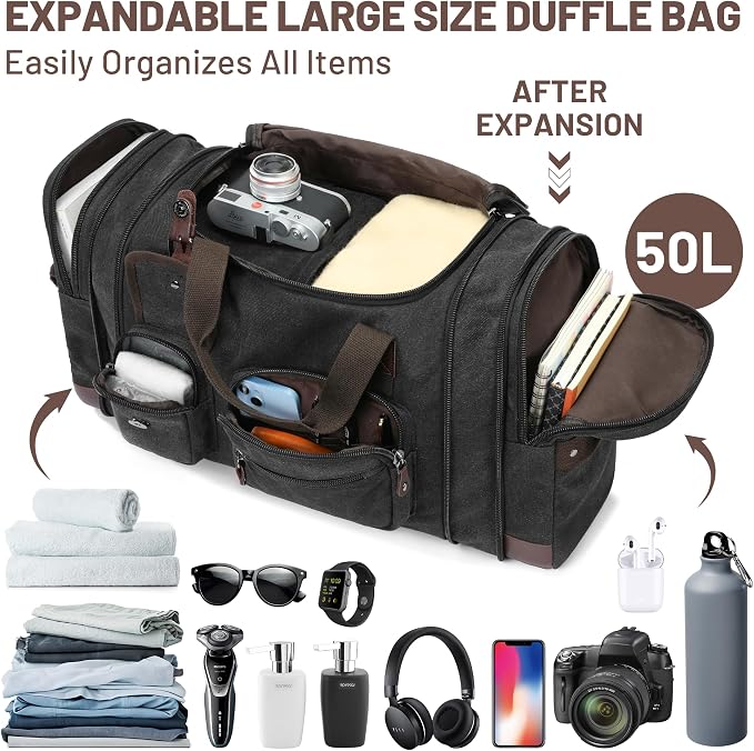 Travel Duffle Bag for Men, Heavy Duty Canvas Duffle Bag, Carryon Bags for - Image 4