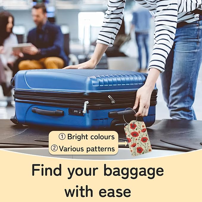 3 PCS Red Poppy Flower Luggage Tags, Suitcase Tags Privacy Cover ID Label - Image 6