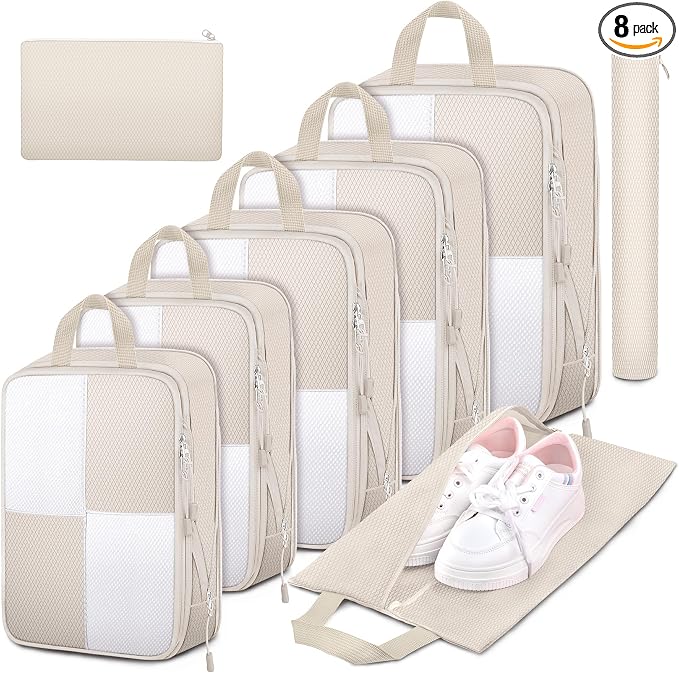 8 Set Compression Packing Cubes Travel, Lightweight Expandable Travel Cubes by Attmu