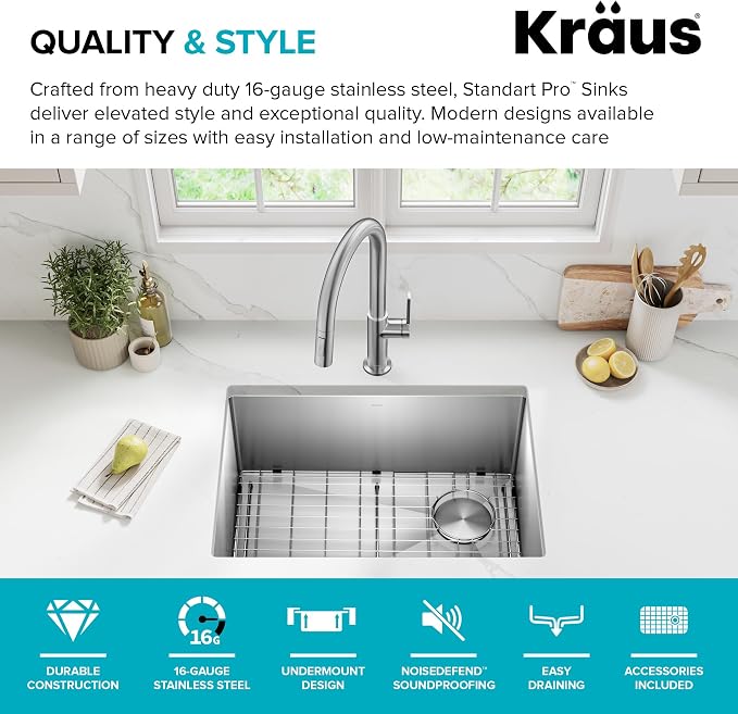 Kraus KHU111-25 Standart PRO 16 Gauge Undermount Single Bowl Stainless Steel - Image 4