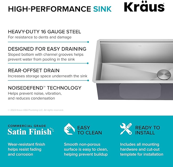 KRAUS Kore 28-Inch Undermount Workstation 16 Gauge Single Bowl Stainless Steel - Image 6