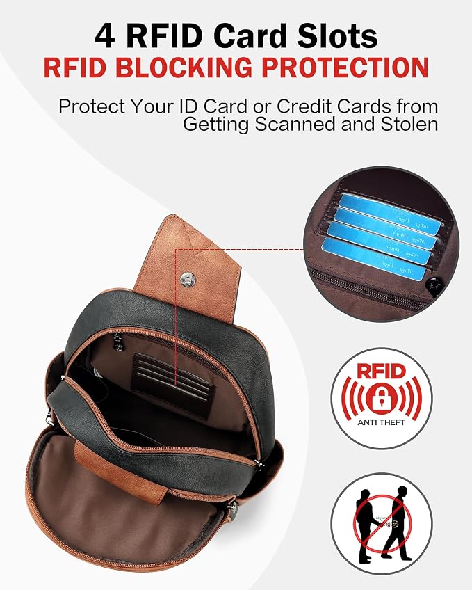 FADEON Large Sling Bag for Women, Leather Crossbody Purse Designer Anti Theft - Image 4
