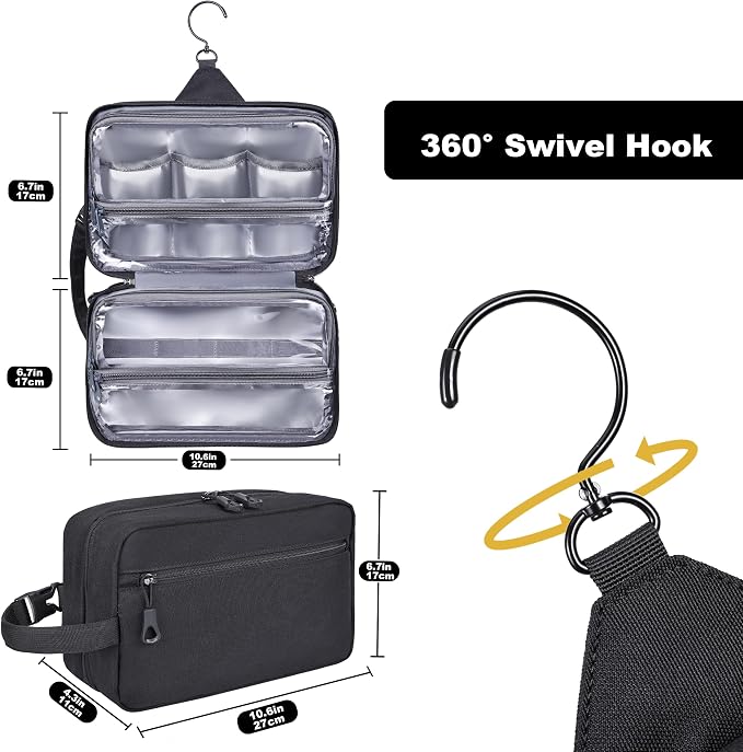 Toiletry Bag for Men, YKK Zippers Hanging Bathroom Shower Hygiene Bag - Image 5