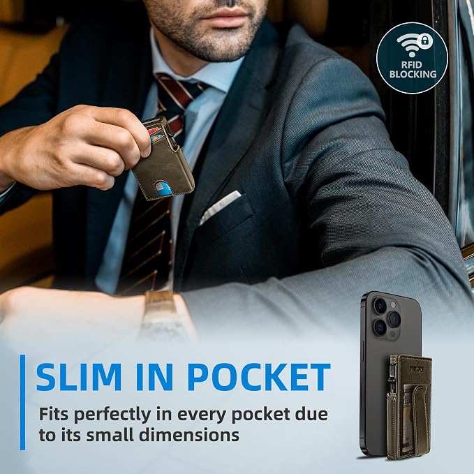 Men Wallet, with Money Clip Coins Pocket ID Window, Slim Front Pocket RFID - Image 7