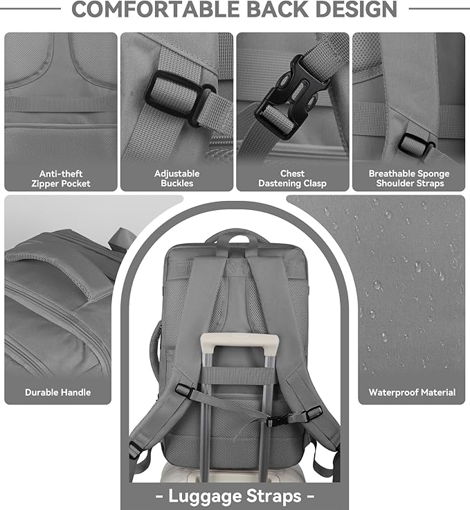 Carry On Backpack, 50L Extra Travel Laptop Backpack - Image 6