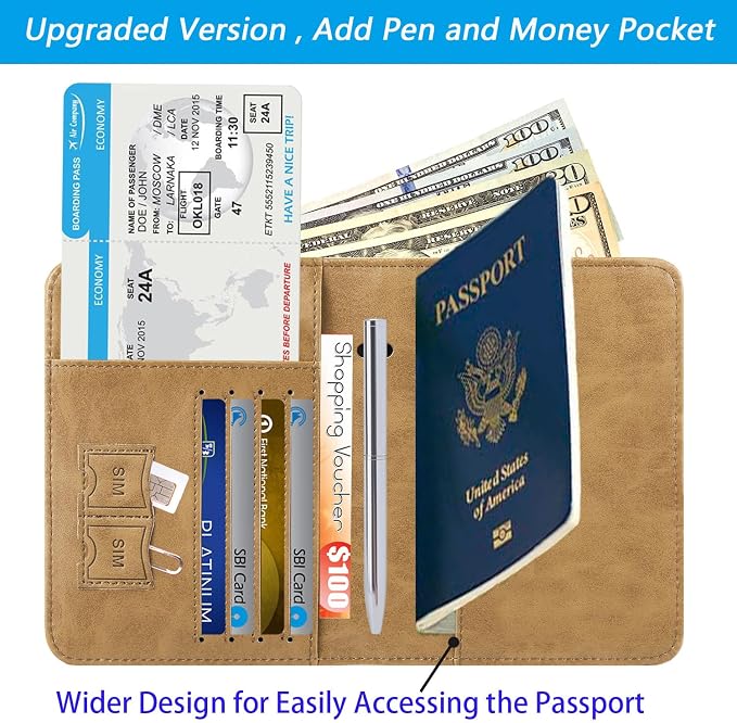 Passport Holder Cover Wallet Travel Essentials RFID Blocking Leather Card Case - Image 2