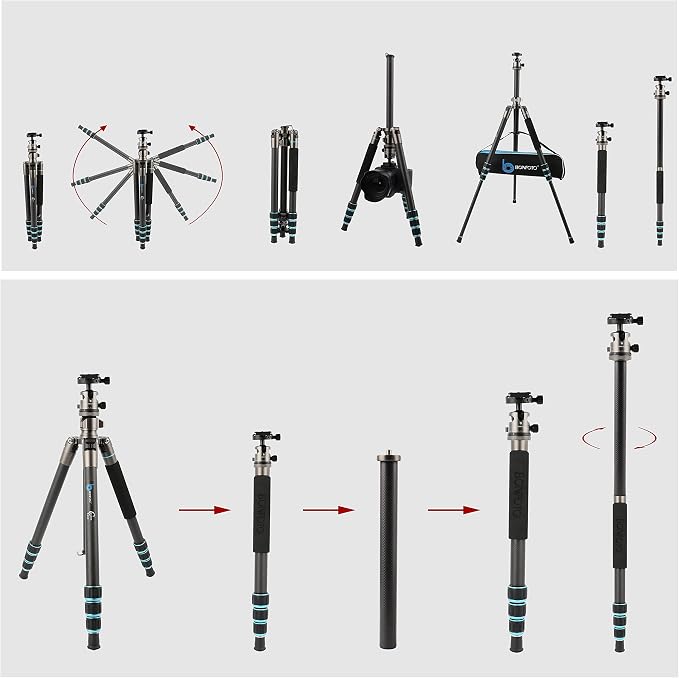 BONFOTO Portable Aluminum Alloy B674A Lightweight Camera Travel Tripod Monopod - Image 4
