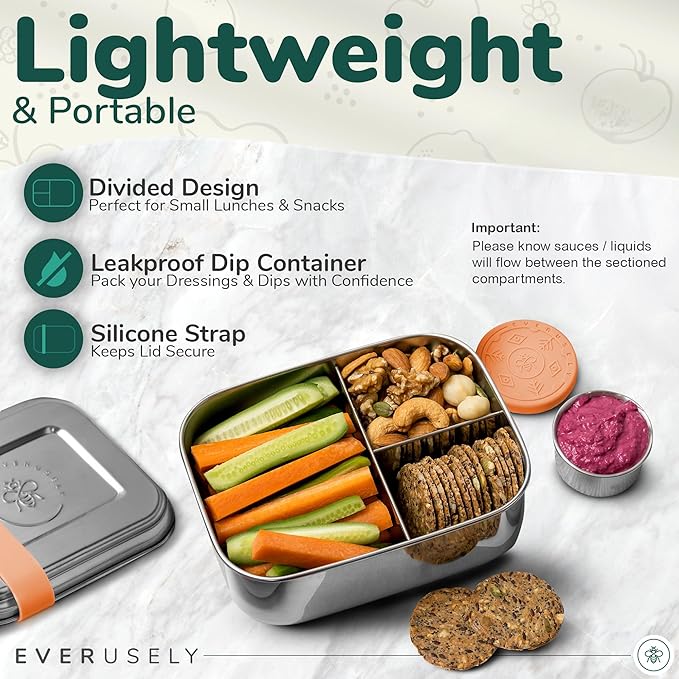 Everusely - Bento Box - Orange, 27oz / 0.8 L - Stainless Steel Lunch Box - 3 - Image 4