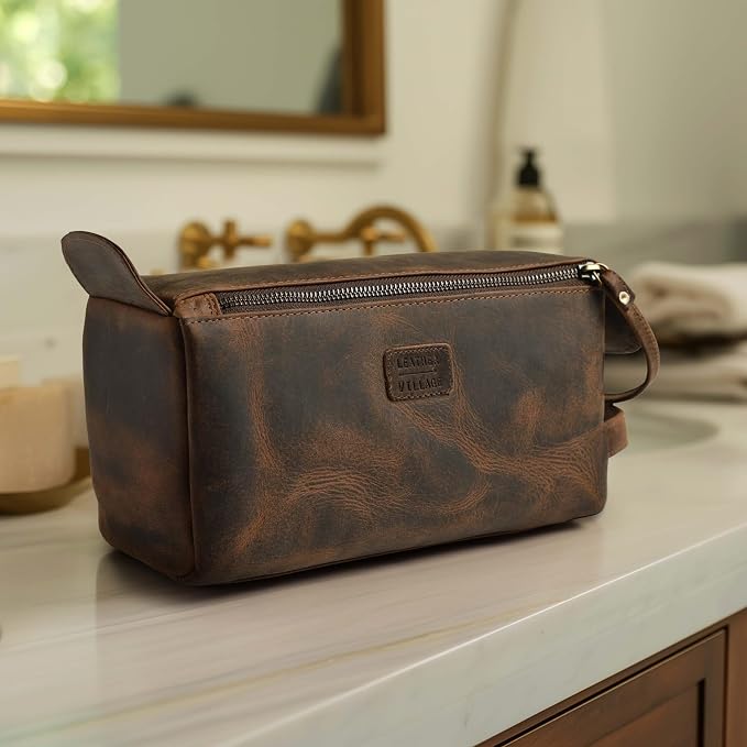LEATHER VILLAGE Premium Leather Travel Toiletry Bag - Image 5