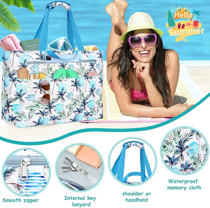 Extra Large Beach Bags for Women, Waterproof Sandproof Beach Tote Bag Zipper - Image 3