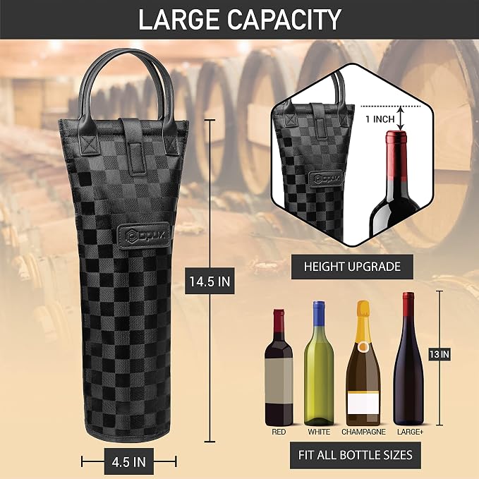 opux Wine Bag Single Bottle Carrier Tote, Insulated Travel Wine Cooler Bag - Image 3