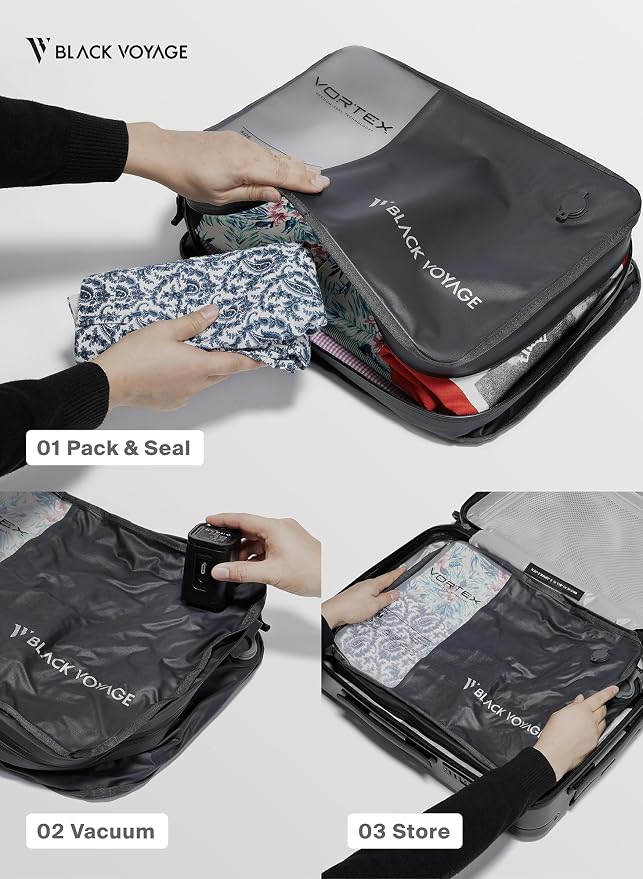 Black Voyage Reusable Vacuum Compression Travel Bag - Image 7