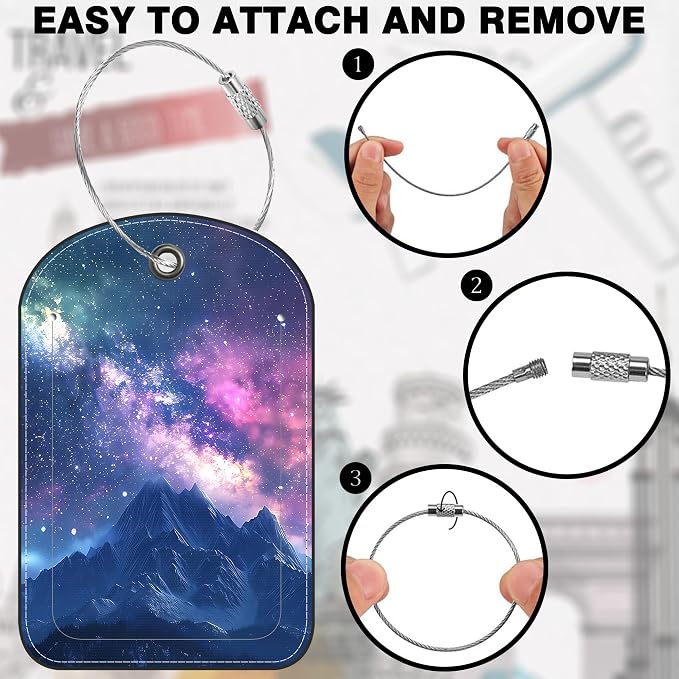 2 Pack PU Luggage Tags for Suitcase, Mountain Under Starry Sky Suitcase Tag - Image 4