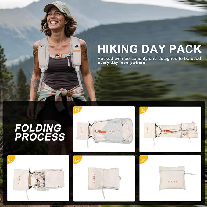 FIORETTO 10L Hiking Backpack for Women Men Mini Packable Backpack Lightweight - Image 6