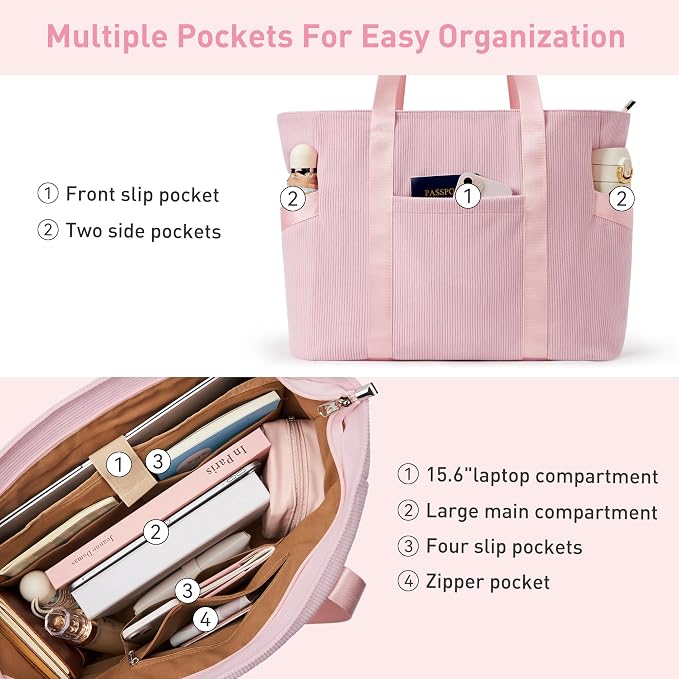 Tote Bag for Women with Zipper, Travel Tote Bags with Compartments Large - Image 8
