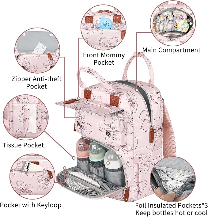 Diaper Bag Backpack, Baby Girl Diaper Bag - Image 4
