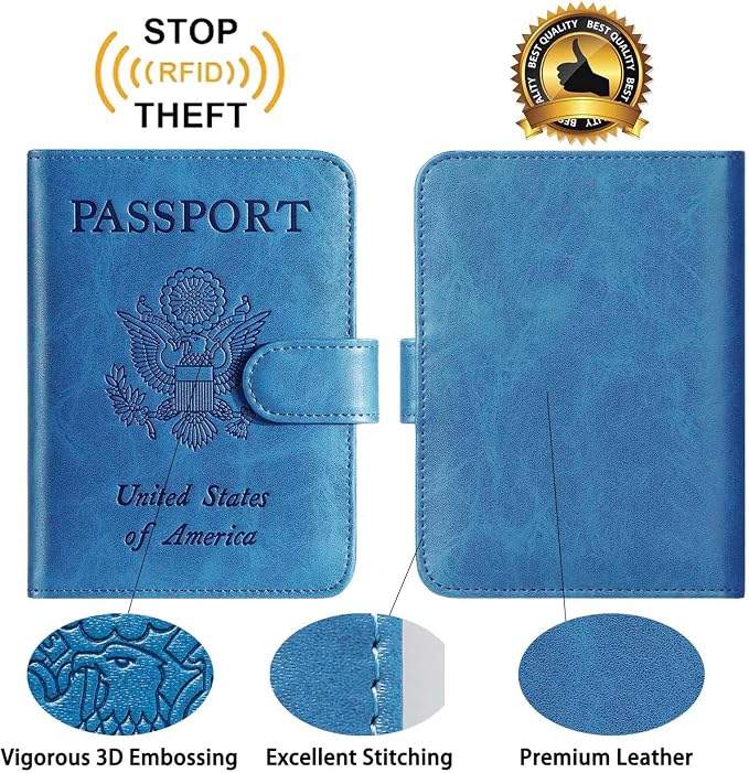 Passport Holder With Luggage Tag Cover Wallet RFID Blocking Leather Case Travel - Image 5