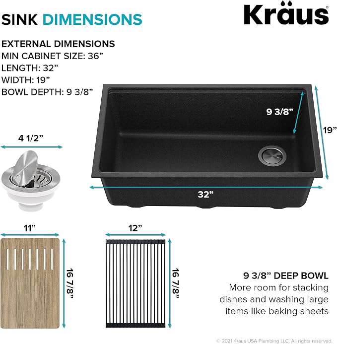 KRAUS Bellucci Workstation 32 in. Undermount Granite Composite Single Bowl - Image 4