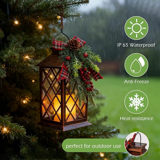 Christmas Solar Lanterns Outdoor, Waterproof Garden Hanging Lanterns, Solar - Image 2