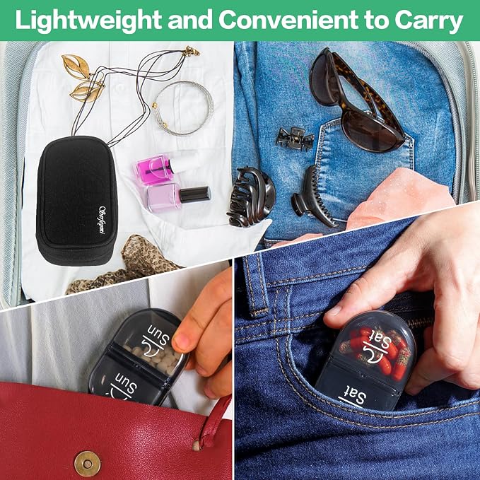 Serfeymi Weekly Travel Pill Organizer 2 Times A Day AM PM Upgraded Black Pill - Image 6