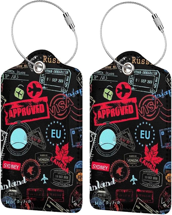 2 Pack Luggage Tags for Suitcases Women Men Kids, Go Travel-World Bag Tags for by South+Feather