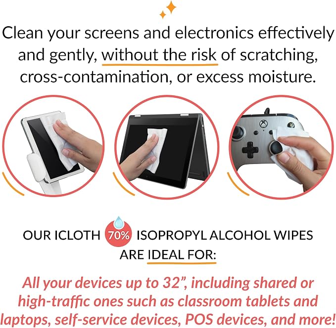 iCloth 70% Isopropyl Alcohol Large Screen and Electronics Wipes, Streak-Free - Image 3