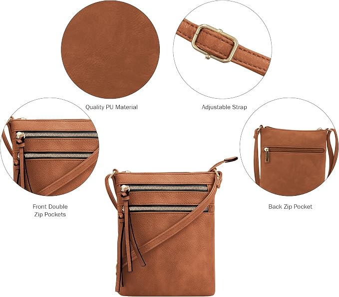 DELUXITY | Crossbody Purse Bag | Functional Multi Pocket Double Zipper Purse | - Image 5