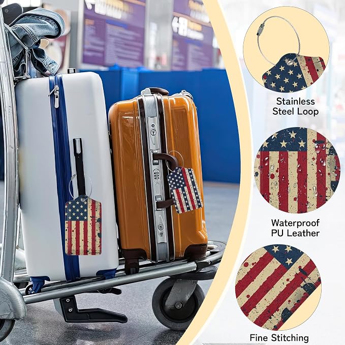 3 Pack PU Retro American Flag Leahter Luggage Tag - Image 5