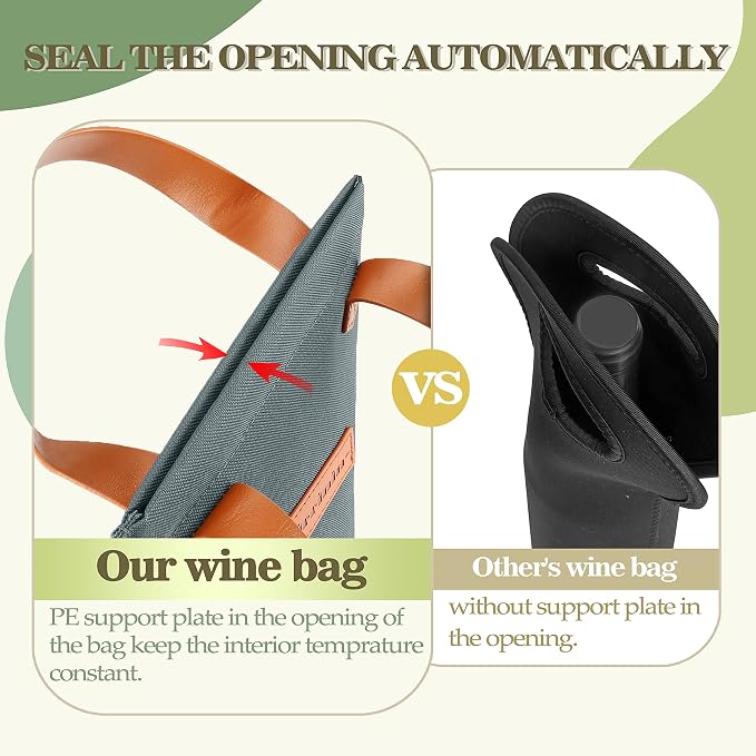 Tirrinia Single Wine Carrier Tote, Insulated Wine Cooler Bag - Image 2