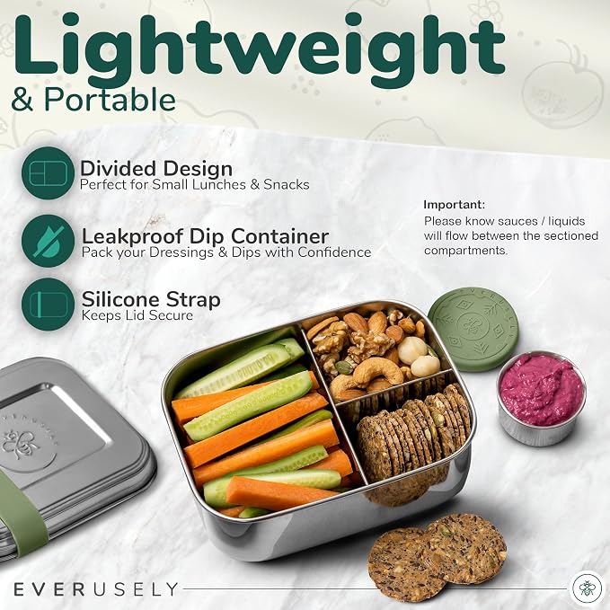 Everusely - Bento Box - Sage, 27oz / 0.8 L - Stainless Steel Lunch Box - 3 - Image 4