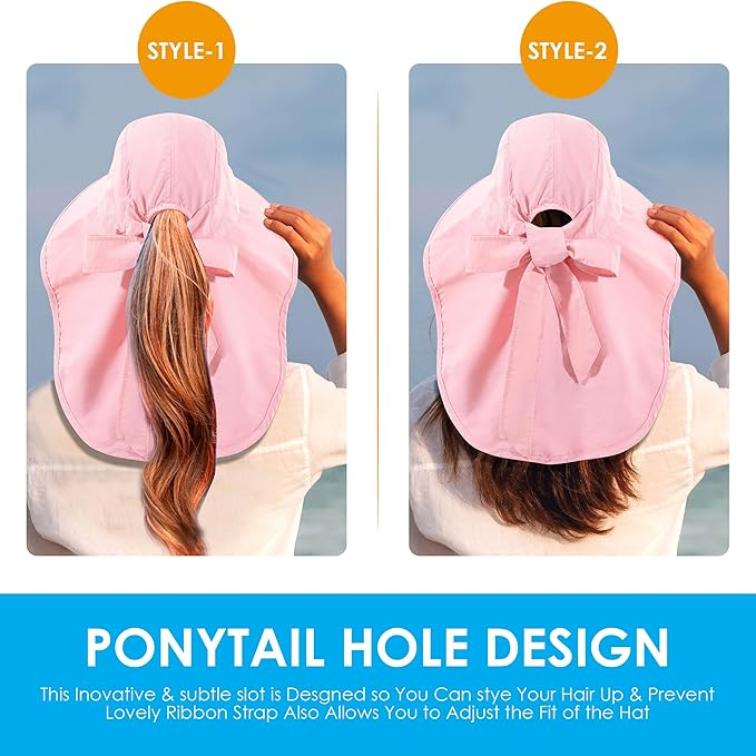 Womens Sun Hat UV Protection, Foldable Waterproof Wide Brim Bucket Hats - Image 5