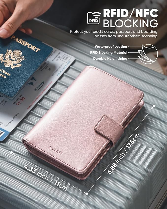 VULKIT Passport Holder with Airtag Holder RFID Blocking Passport Wallet Travel - Image 3