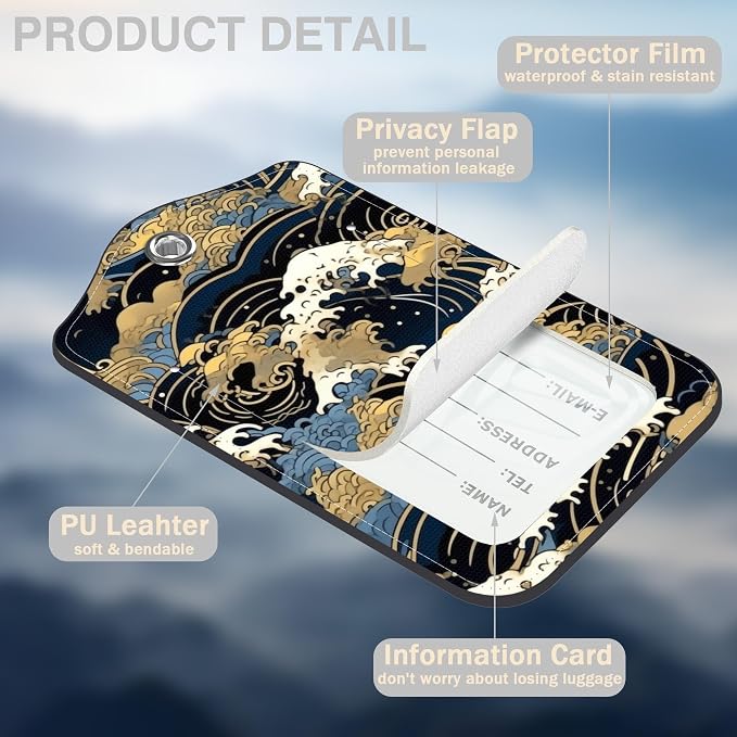 Japanese Art Blue and White Waves Set of 2 Luggage Tags - Image 3