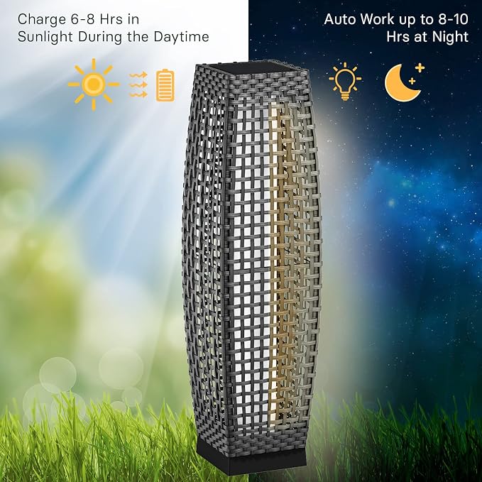 Grand patio Outdoor Floor Lamp Solar Powered Lantern Water-Resistant Wicker - Image 4