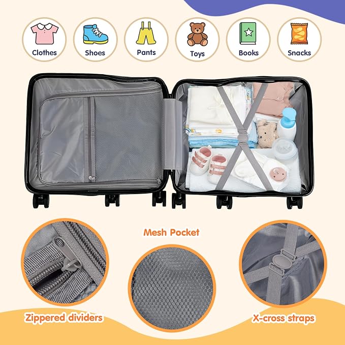 Kids Ride-On Luggage, Foldable Pedal, Hidden Cup Holder & Combination Lock - Image 5